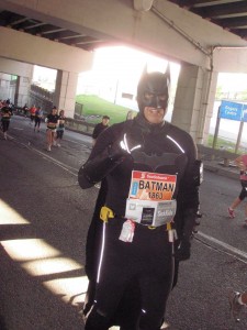 The DarkKnightRunner ran the marathon as a fundraiser for SickKids