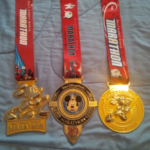 Walt Disney World Marathon Medals from 2012, 2013, and 2014