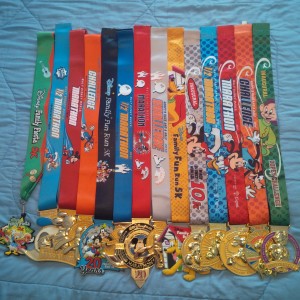 Three years of Walt Disney World Marathon weekend medals