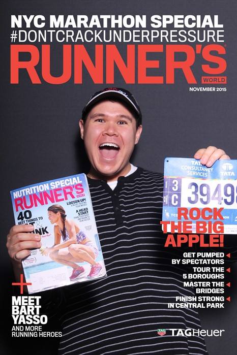 So, I had a recent copy of Runner's World in my backpack, so I held it up while posing for my Runner's World Cover. Too meta?