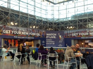 Signs welcoming runners to the expo