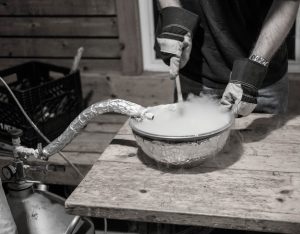 Liquid nitrogen as a cooking implement. 