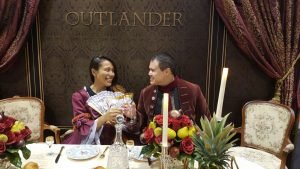 Dressing up in fancy costumes at the "Outlander" booth